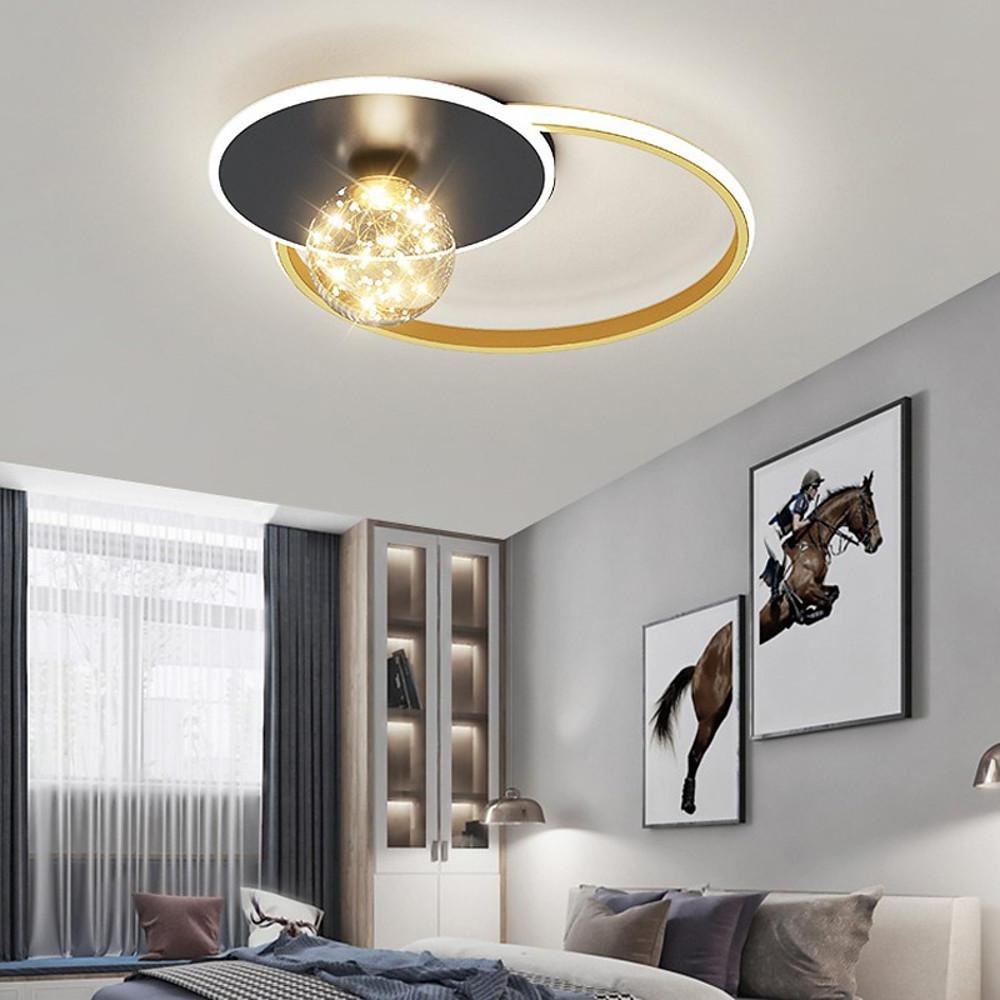 Modern Geometric Circle LED Flush Mount Ceiling Light for Living Room Bedroom Black and Gold Finish