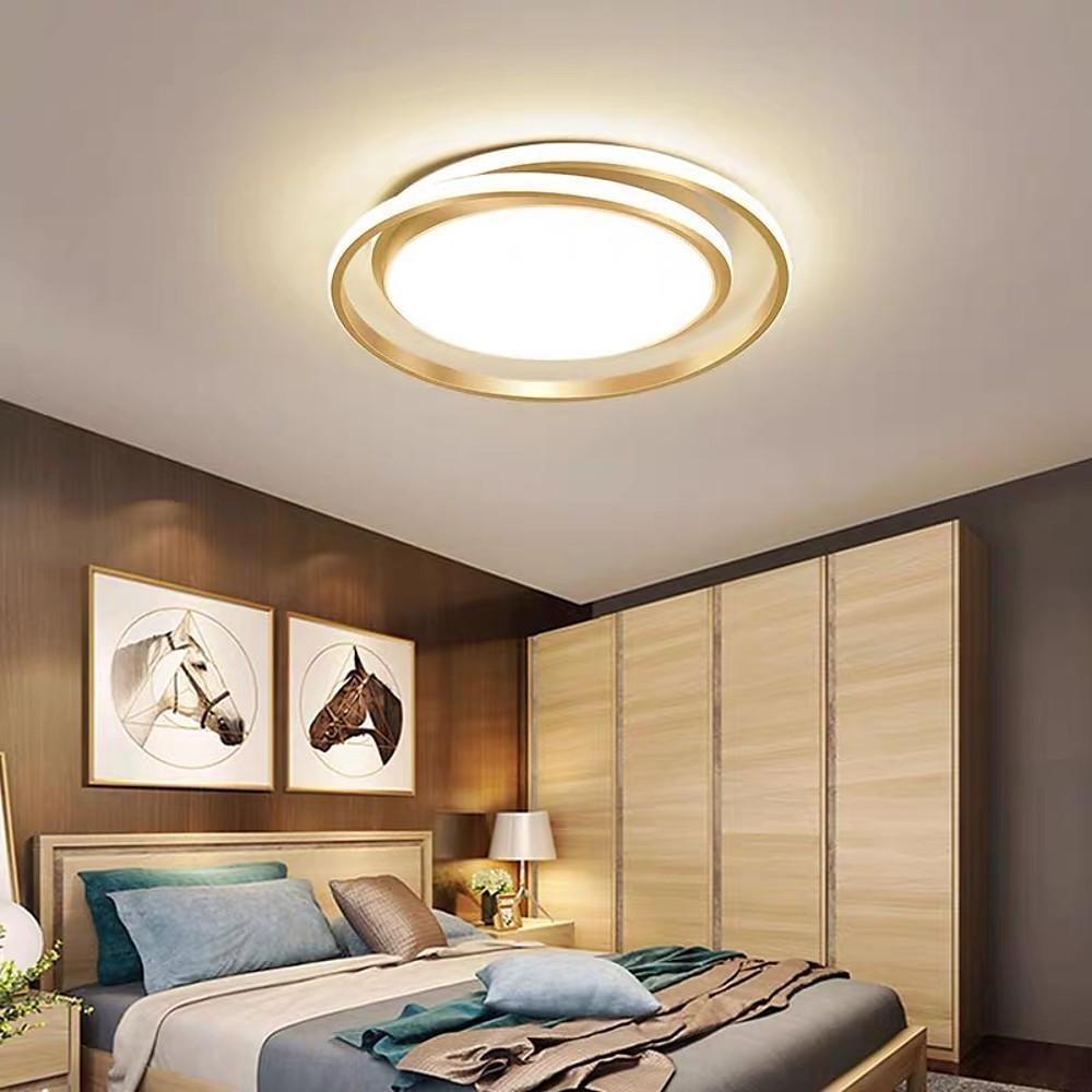 Modern Circular LED Flush Mount Ceiling Light for Bedroom and Living Room in Black or Gold