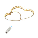 Romantic Gold Double Heart LED Flush Mount Ceiling Light Dimmable Fixture for Bedrooms