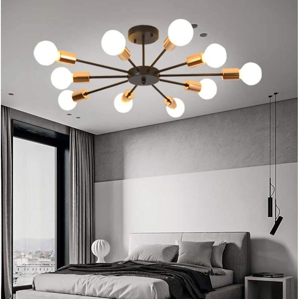 Modern 10 Light Circular Electroplated LED Flush Mount Ceiling Light Fixture in Black Finish