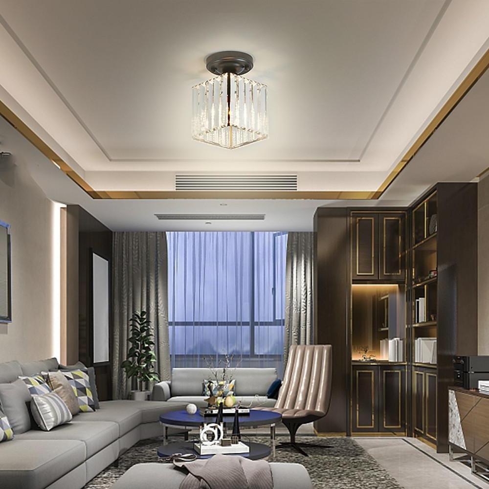 Modern Crystal LED Flush Mount Ceiling Light Industrial Metal Lamp for Hallway