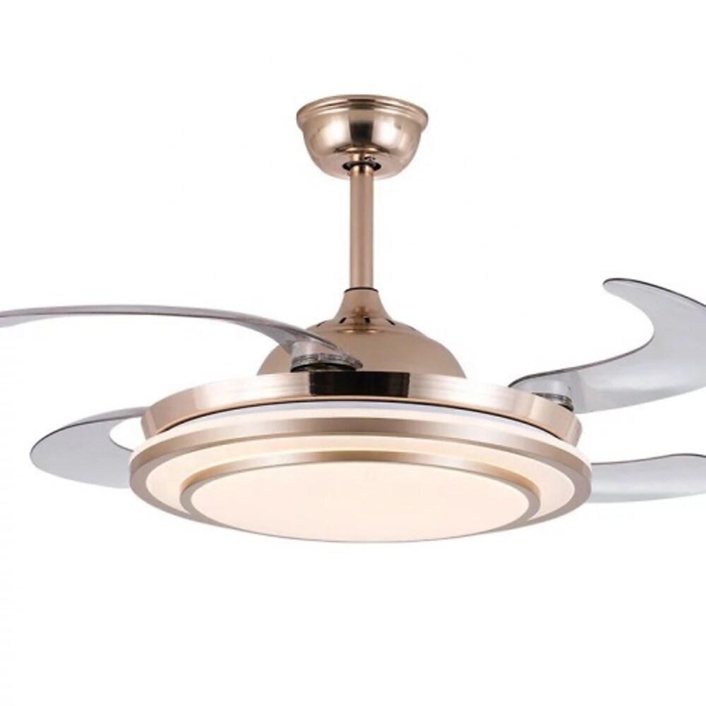 Elegant Gold Retractable Ceiling Fan Chandelier with Integrated LED Light and 4 Blades