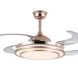 Elegant Gold Retractable Ceiling Fan Chandelier with Integrated LED Light and 4 Blades