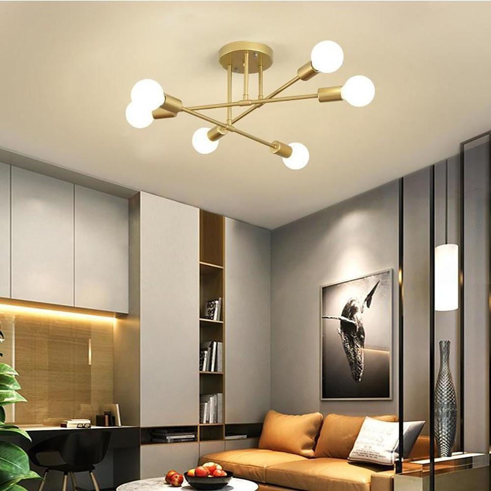Modern 6 Light Sputnik Chandelier Metal Ceiling Pendant Lamp for Kitchen Living Room Dining Area