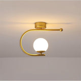 Modern Industrial Black Metal Curve Flush Mount Ceiling Light with Glass Globe LED