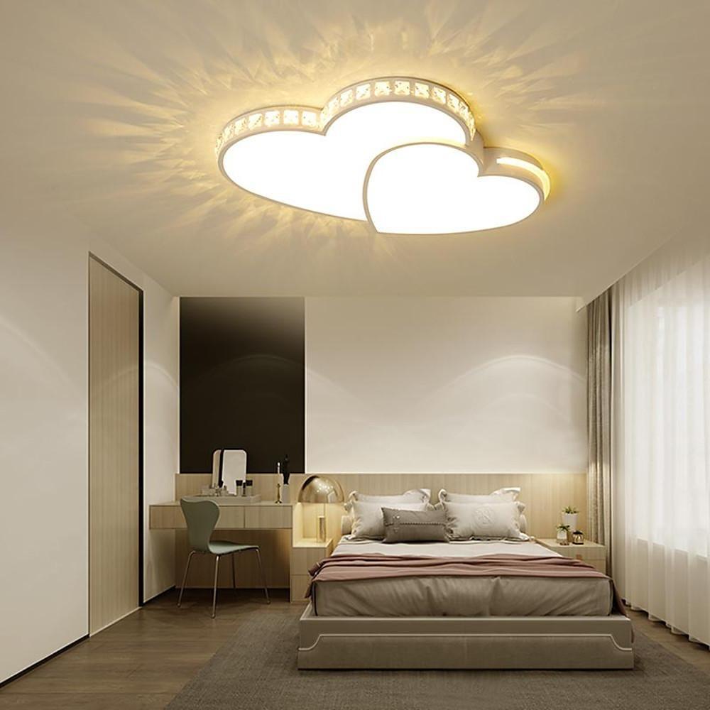 Romantic Gold Double Heart LED Flush Mount Ceiling Light Dimmable Fixture for Bedrooms