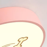 Cute Dog Pattern LED Flush Mount Ceiling Light Circular Metal Drum Fixture for Kids Bedroom