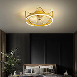 Modern Crown Shape LED Ceiling Fan with Light Dimmable Flush Mount Gold and Black Finish