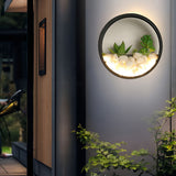 Landscape Decorative Round LED Outdoor Wall Sconce with Artificial Plants and Stones 18W