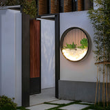 Landscape Decorative Round LED Outdoor Wall Sconce with Artificial Plants and Stones 18W