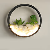 Landscape Decorative Round LED Outdoor Wall Sconce with Artificial Plants and Stones 18W