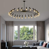 Large 24 Light Black Sputnik Chandelier Modern Round LED Pendant Ceiling Fixture for Dining Room 63 Inch