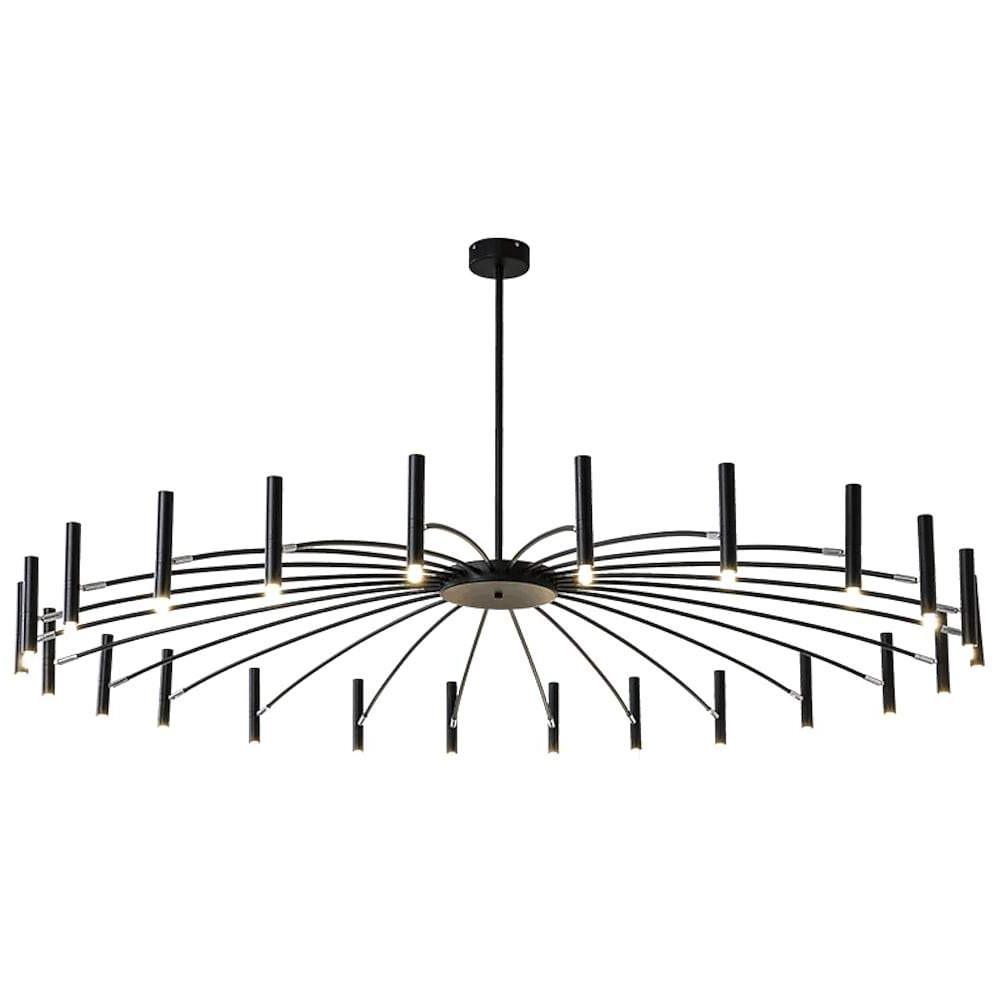 Large 24 Light Black Sputnik Chandelier Modern Round LED Pendant Ceiling Fixture for Dining Room 63 Inch