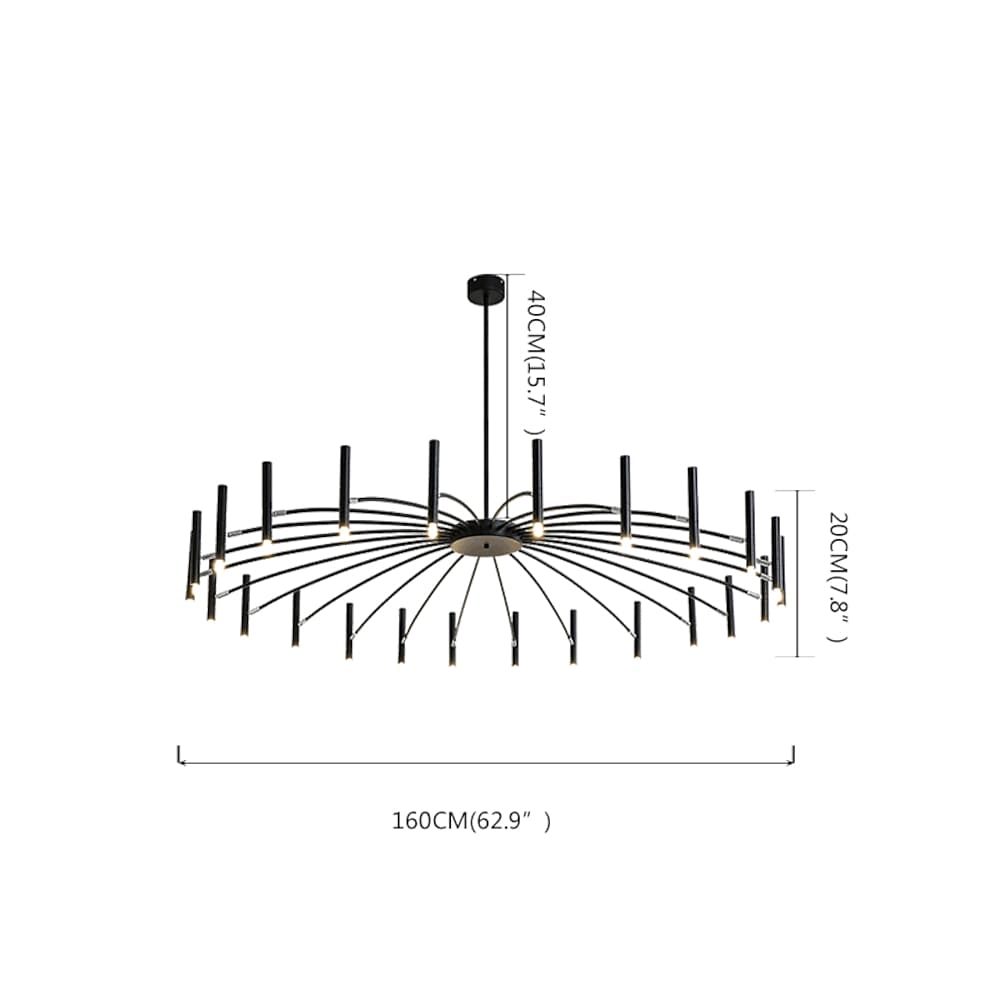 Large 24 Light Black Sputnik Chandelier Modern Round LED Pendant Ceiling Fixture for Dining Room 63 Inch
