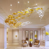 Large Brushed Gold Leaf Pendant Chandelier Modern Integrated LED Ceiling Light