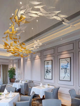 Large Brushed Gold Leaf Pendant Chandelier Modern Integrated LED Ceiling Light
