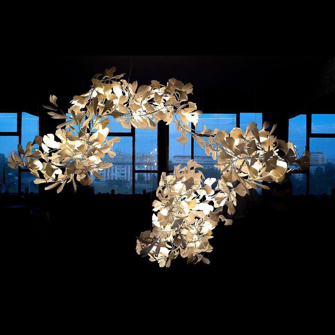 Large Ceramic Gingko Leaf Chandelier Modern Porcelain Petal Pendant Light for Grand Spaces