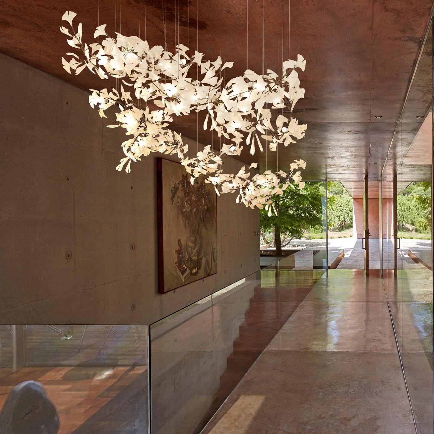 Large Ceramic Gingko Leaf Chandelier Modern Porcelain Petal Pendant Light for Grand Spaces