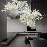 Large Ceramic Gingko Leaf Chandelier Modern Porcelain Petal Pendant Light for Grand Spaces