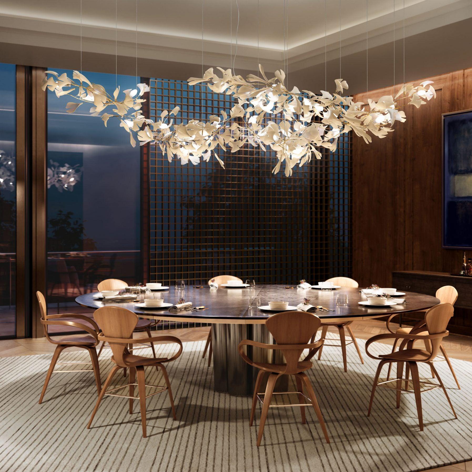 Large Ceramic Gingko Leaf Chandelier Modern Porcelain Petal Pendant Light for Grand Spaces