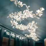 Large Ceramic Gingko Leaf Chandelier Modern Porcelain Petal Pendant Light for Grand Spaces
