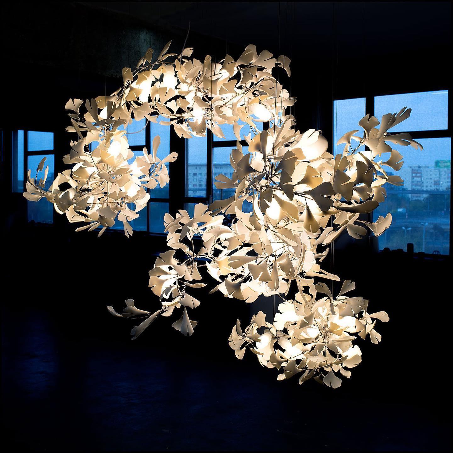 Large Ceramic Gingko Leaf Chandelier Modern Porcelain Petal Pendant Light for Grand Spaces