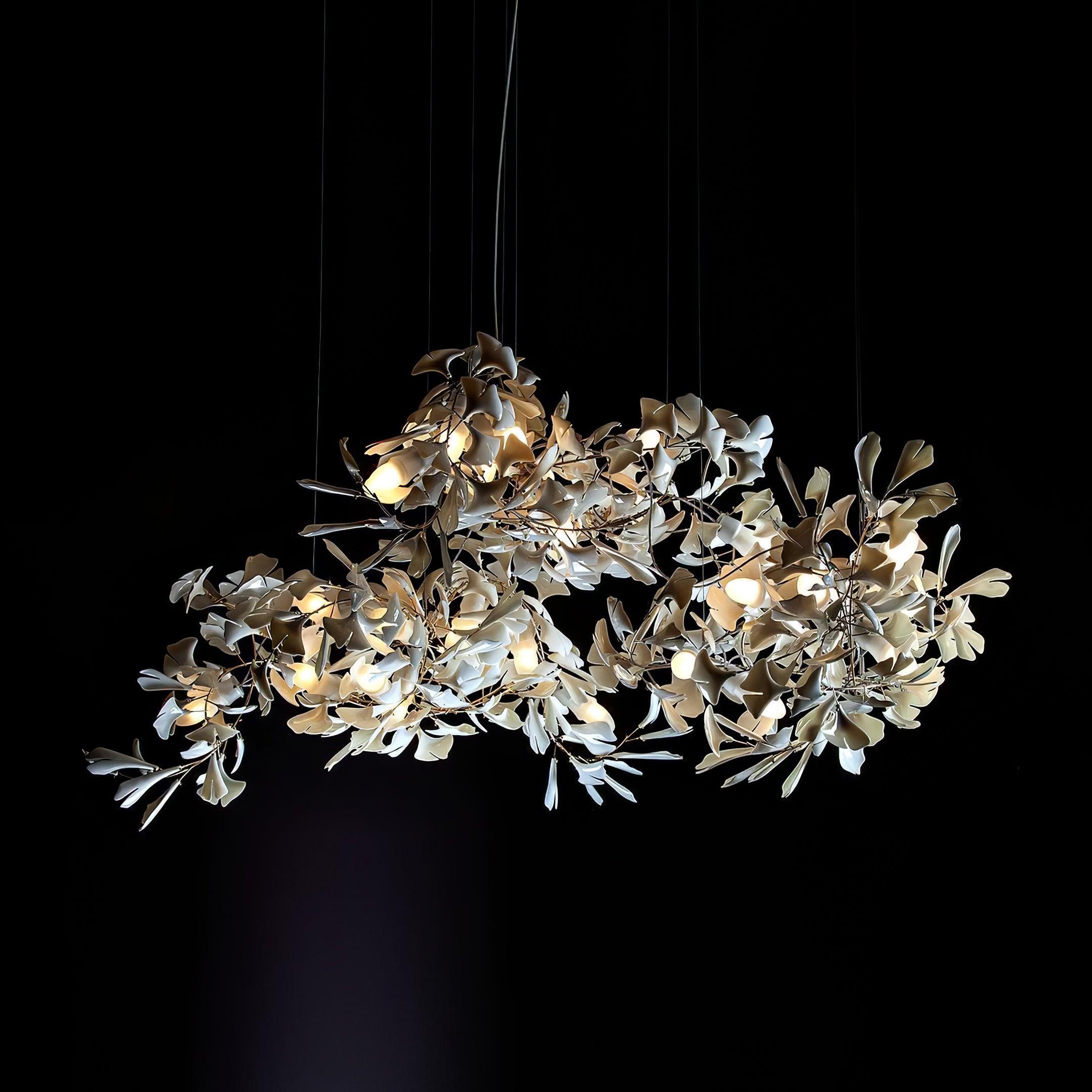 Large Ceramic Gingko Leaf Chandelier Modern Porcelain Petal Pendant Light for Grand Spaces