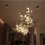 Large Ceramic Gingko Leaf Chandelier Modern Porcelain Petal Pendant Light for Grand Spaces