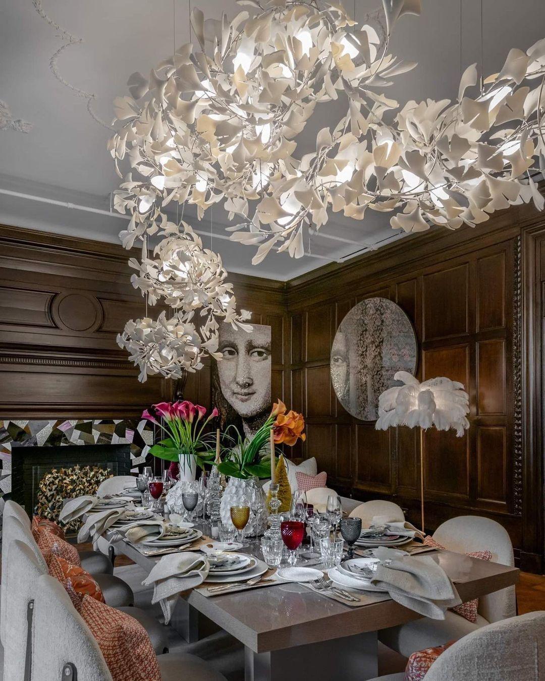 Large Ceramic Gingko Leaf Chandelier Modern Porcelain Petal Pendant Light for Grand Spaces