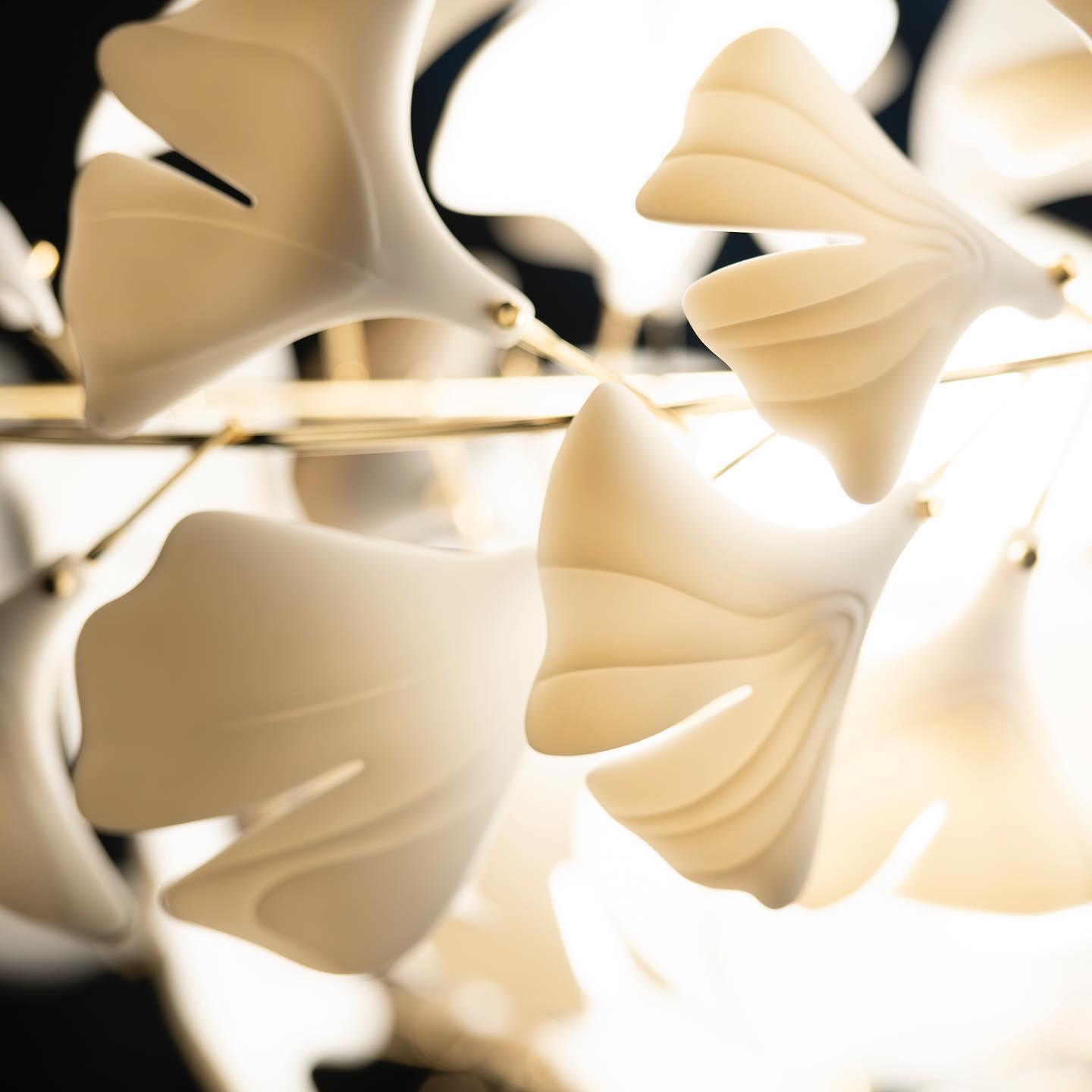 Large Ceramic Gingko Leaf Chandelier Modern Porcelain Petal Pendant Light for Grand Spaces