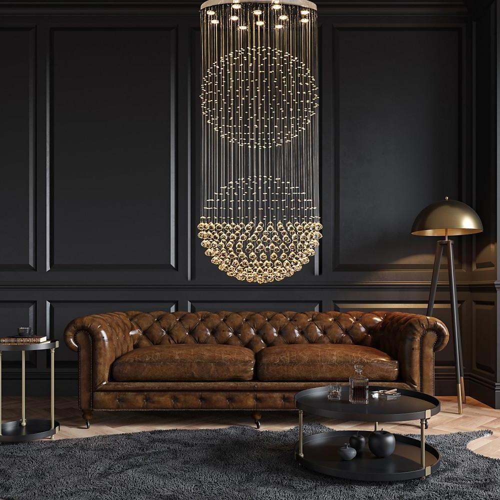 Large Double Sphere Crystal Chandelier 5 Tier Modern LED Metal Hanging Light