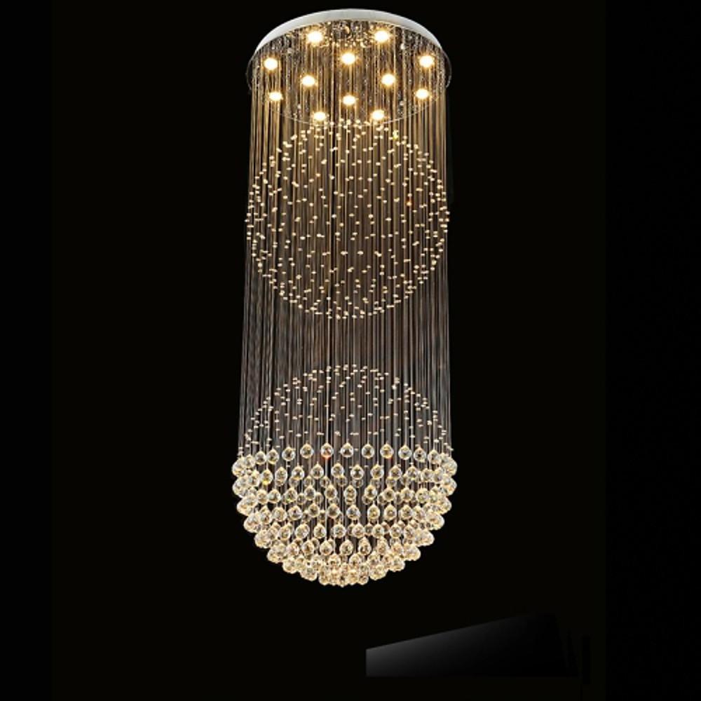Large Double Sphere Crystal Chandelier 5 Tier Modern LED Metal Hanging Light
