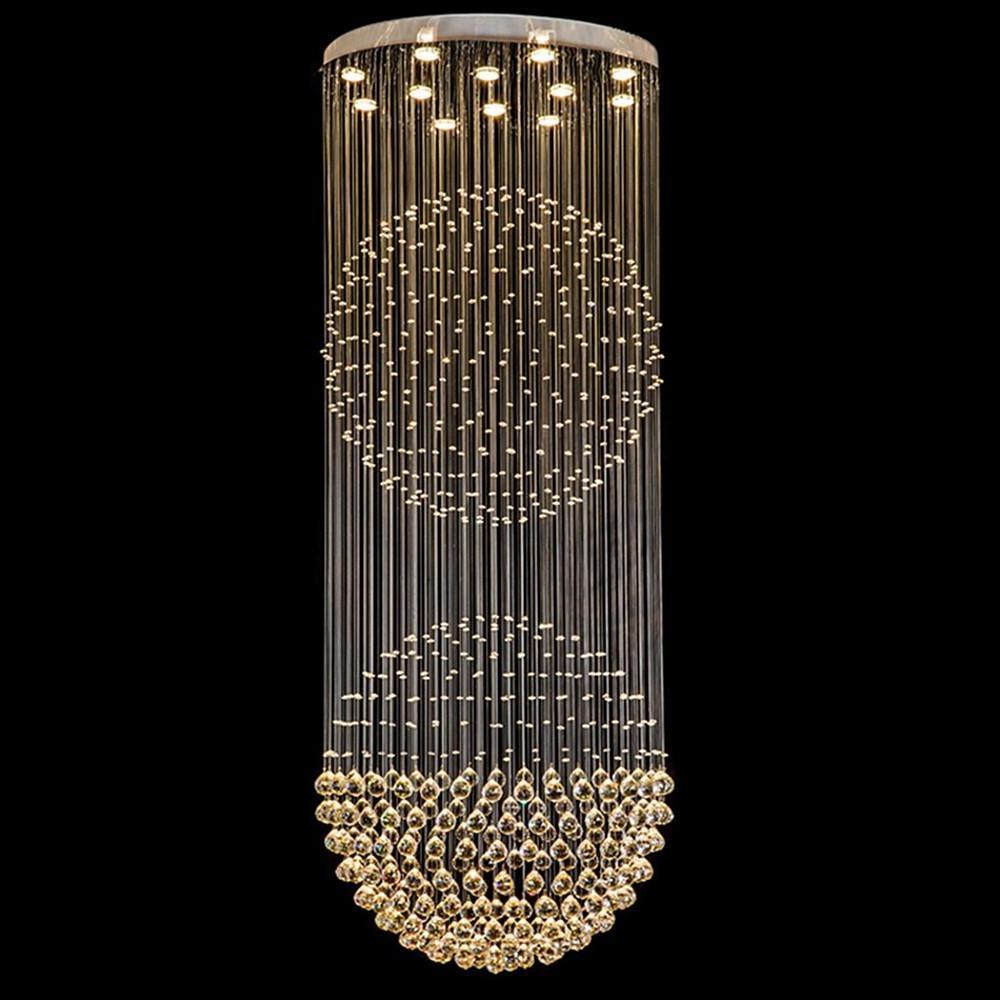 Large Double Sphere Crystal Chandelier 5 Tier Modern LED Metal Hanging Light