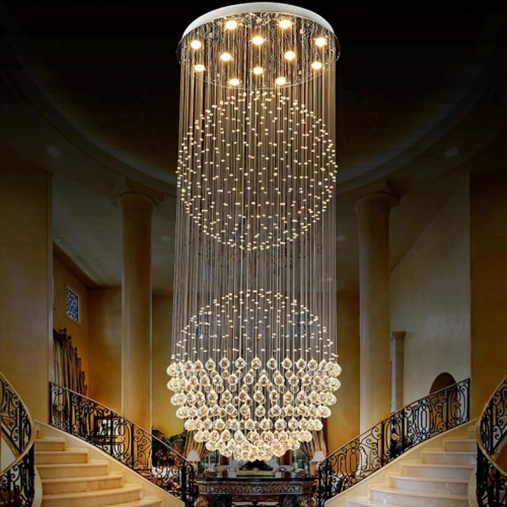 Large Double Sphere Crystal Chandelier 5 Tier Modern LED Metal Hanging Light