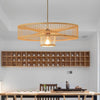 Large Farmhouse Burlywood Bamboo Drum Pendant Light Woven Ceiling Hanging Lamp
