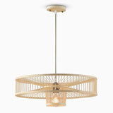 Large Farmhouse Burlywood Bamboo Drum Pendant Light Woven Ceiling Hanging Lamp