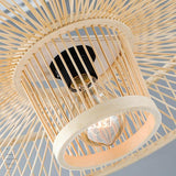 Large Farmhouse Burlywood Bamboo Drum Pendant Light Woven Ceiling Hanging Lamp