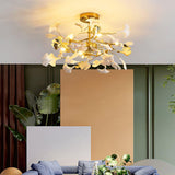 Large Modern Ginkgo Leaf Chandelier with Gold Finish and White Porcelain Ceramic Leaves