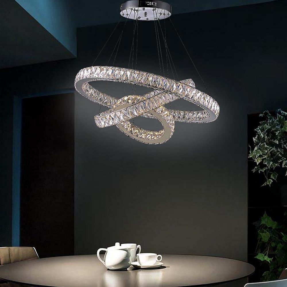 Large Modern Interwoven Circle Crystal Chandelier LED Foyer Ceiling Light with Adjustable Height