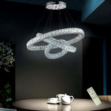 Large Modern Interwoven Circle Crystal Chandelier LED Foyer Ceiling Light with Adjustable Height