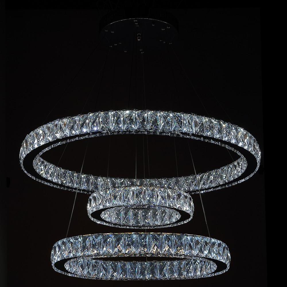 Large Modern Interwoven Circle Crystal Chandelier LED Foyer Ceiling Light with Adjustable Height