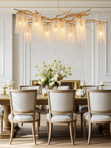 Large Nature Inspired Brass Branch Chandelier with Crystal Pendants for Modern Dining Rooms