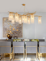 Large Nature Inspired Brass Branch Chandelier with Crystal Pendants for Modern Dining Rooms