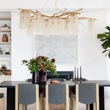 Large Nature Inspired Brass Branch Chandelier with Crystal Pendants for Modern Dining Rooms