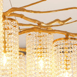 Large Nature Inspired Brass Branch Chandelier with Crystal Pendants for Modern Dining Rooms