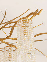 Large Nature Inspired Brass Branch Chandelier with Crystal Pendants for Modern Dining Rooms