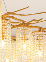 Large Nature Inspired Brass Branch Chandelier with Crystal Pendants for Modern Dining Rooms