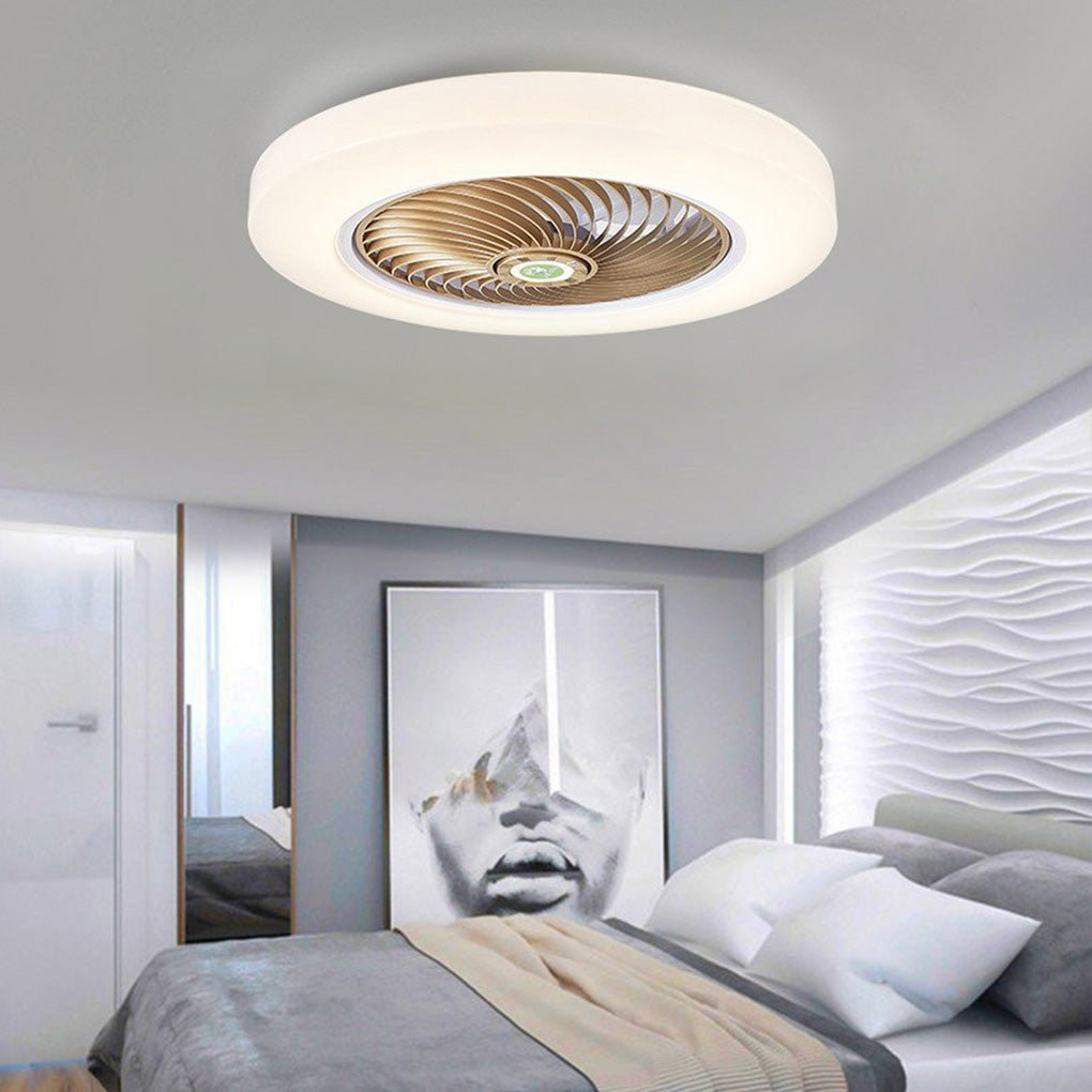 20 Inch Round Flush Mount Bladeless Ceiling Fan with Enclosed LED Light and Remote Control