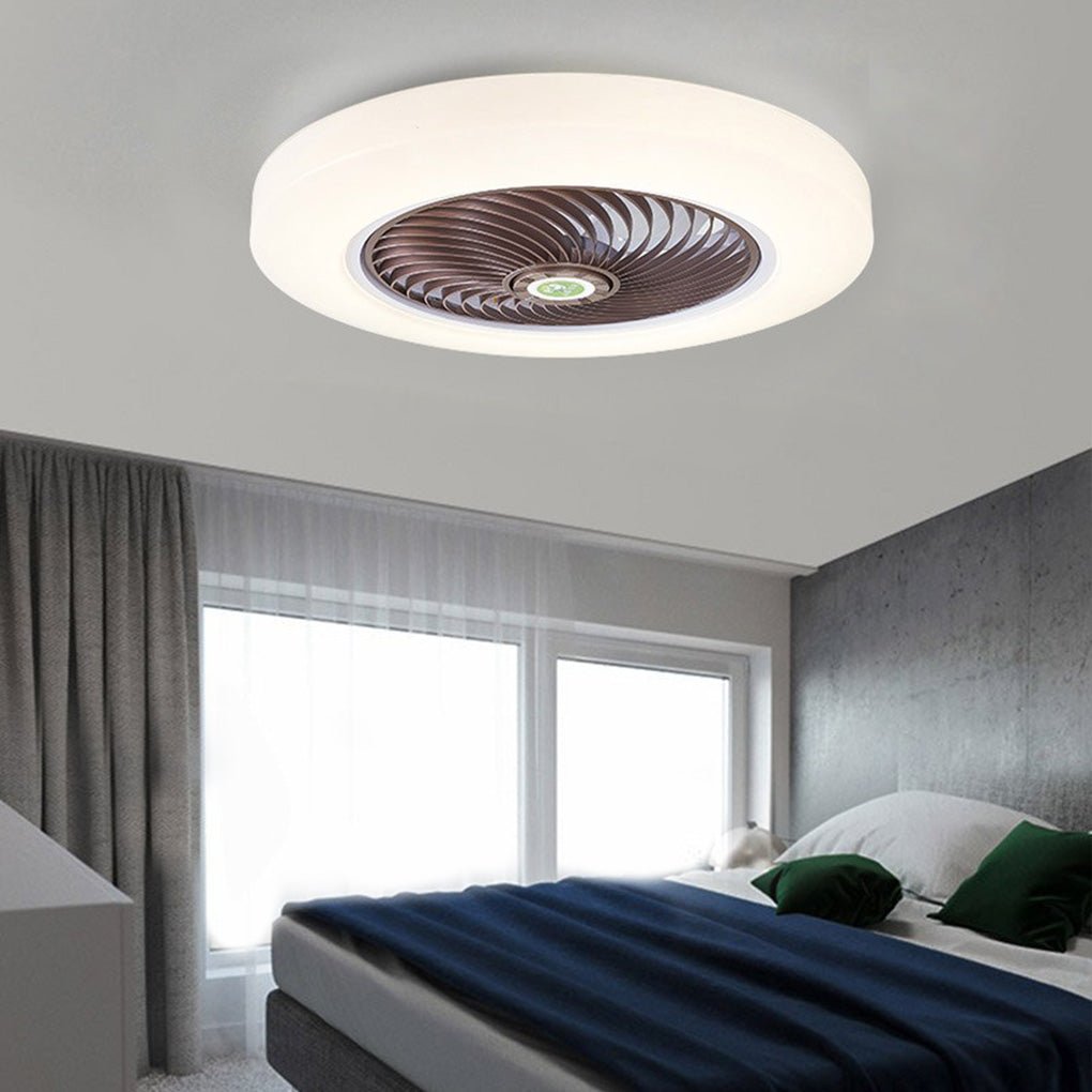 20 Inch Round Flush Mount Bladeless Ceiling Fan with Enclosed LED Light and Remote Control