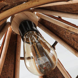 Large Rustic Farmhouse Wood Cone Pendant Light with Natural Bark Texture